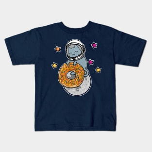 cartoon cat astronaut in space with donut Kids T-Shirt